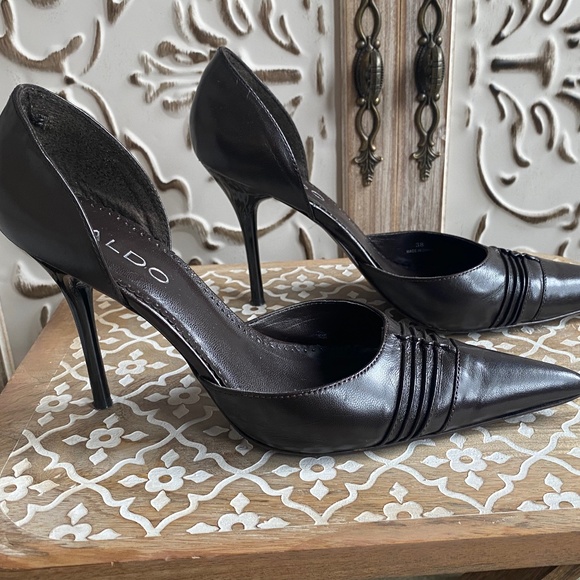 GUC Aldo Brown Leather Heels, Size 38 - Picture 1 of 8